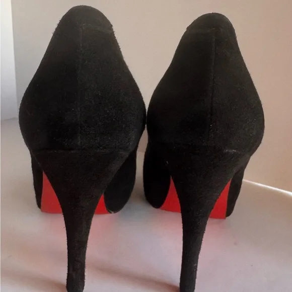 Christian Louboutin EU 36 Black Suede Peep-Toe Heels Like New with5” heel